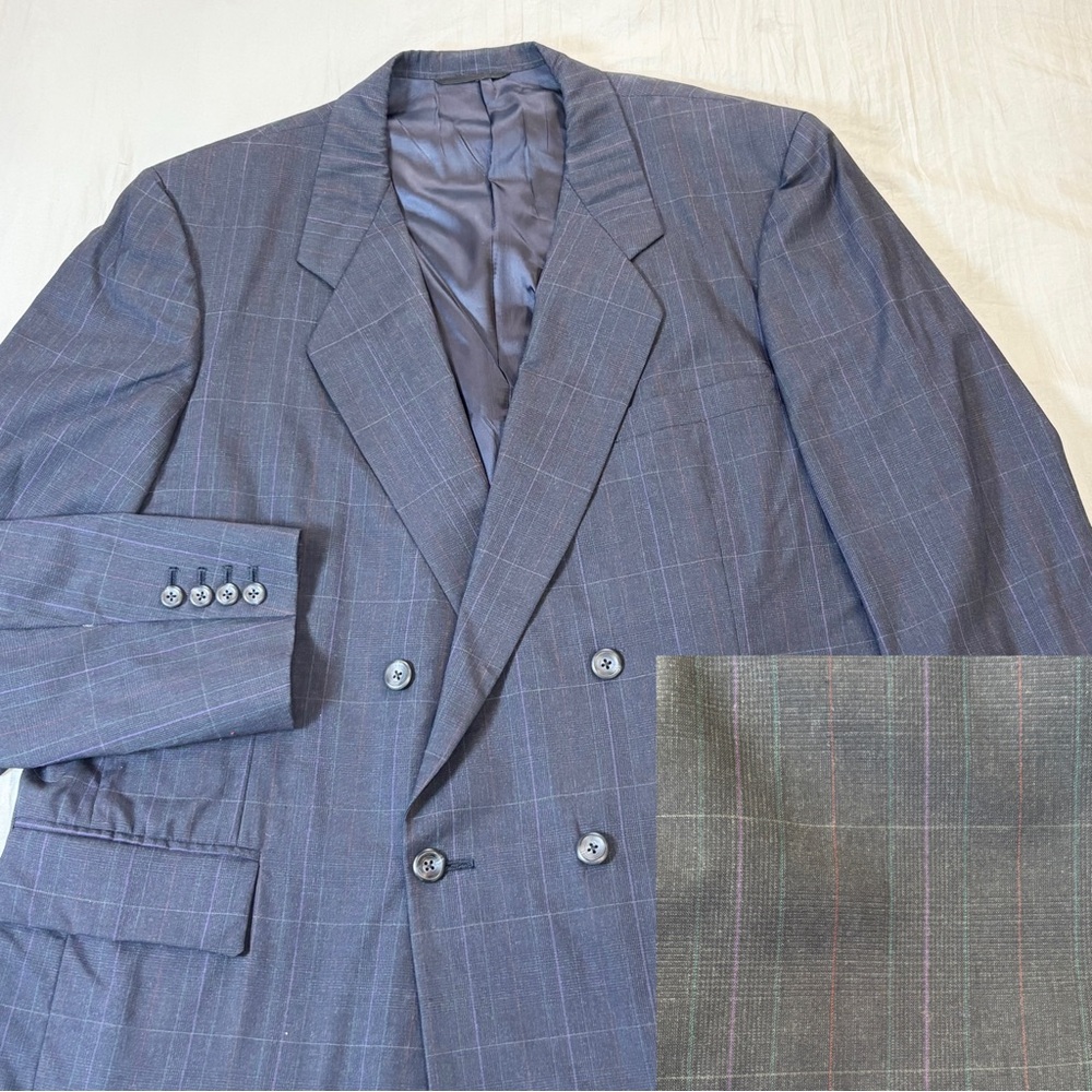 Vintage Holland & Sherry Double Breasted Blazer Men’s 45l Blue Plaid Wool‎